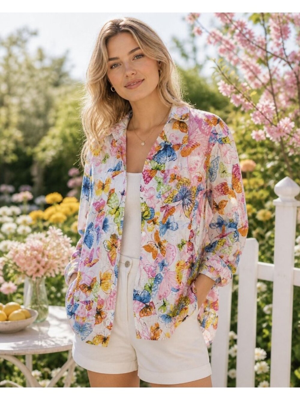 Alfred Dunner Cotton Lightweight Jacket Pastel Butterflies SZ 16 Cotton Spring